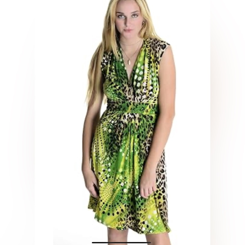 Joseph Ribkoff Vibrant Green & Yellow Animal Print Dress